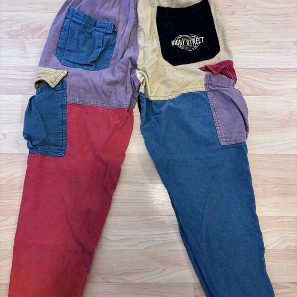 Aelfric Eden Pants Mens L Color Block Patchwork Corduroy 90s Hip Hop Cargo Baggy - Picture 2 of 4